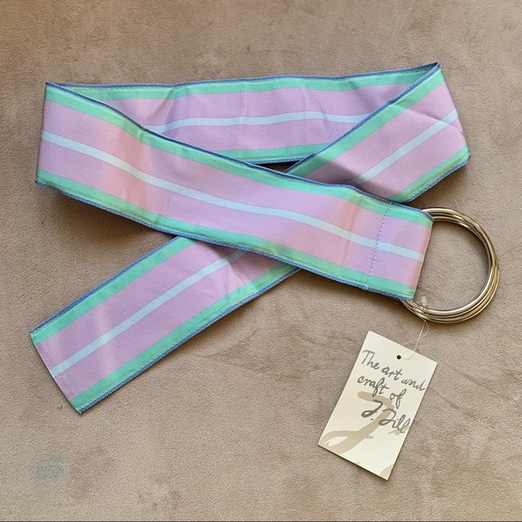 J. Jill Wide Pastel Stripe D-Ring Belt M/L NWT - Picture 3 of 5